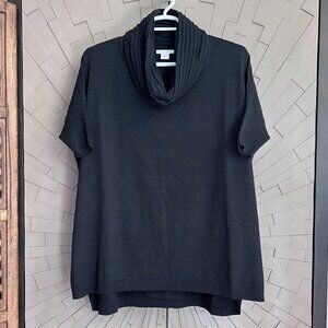 Joan Vass Black Geometric Cowl Neck Pullover 100% Cotton Sweater Size 3